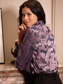 lacRébo Sheer Floral Metallic Blouse With Ruffled Neck Fall Women Clothes Autumn Outfits Fall Women Clothes Autumn Winter Elegant Blouse