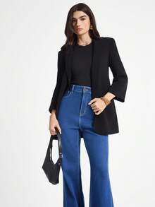 Daynim 女式休闲通勤原创喇叭牛仔裤 - 中等水洗藍 - 查看 4