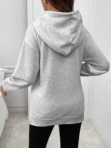 SHEIN Fall Clothes,Autumn Clothes,Maternity Autumn/Winter Clothes Pregnant Women's Solid Color Hooded Drawstring Drop Shoulder Long Sleeve Casual Split Hem Sweatshirt - Light Grey - View 2