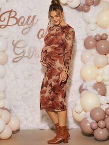 Loomaby Maternity Dresses,Gender Reveal Dress,Maternity Dress,Baby Shower Dress - Brown - View 6