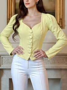 ÉTHER D'OR Fall Halloween Clothes For Women's  Elegant Retro Regular Jacket With Sweetheart Neck And Puff Sleeves For Vacation, Dates, Holidays, Birthday Parties