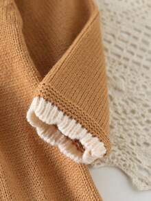 SHEIN Vintaside Kids Baby Girls Floral Embroidered Knit Sweater Dress, Khaki, Elegant & Fashionable, Suitable For School, Daily Wear, Home, Outings And Travel, Autumn/Winter Baby Girl Brown Dress Baby Girl Collared Dress Baby Girl Knit Dress Baby Girl Fall Dress Infant Peter Pan Collar Dress,Adorable Khaki Peter Pan Collar Sweater Dress For Baby Girls With Floral Embroidered Details