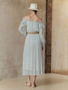 Arave Women's Off Shoulder Chiffon Pleated Maxi Dress, Flowing And Romantic