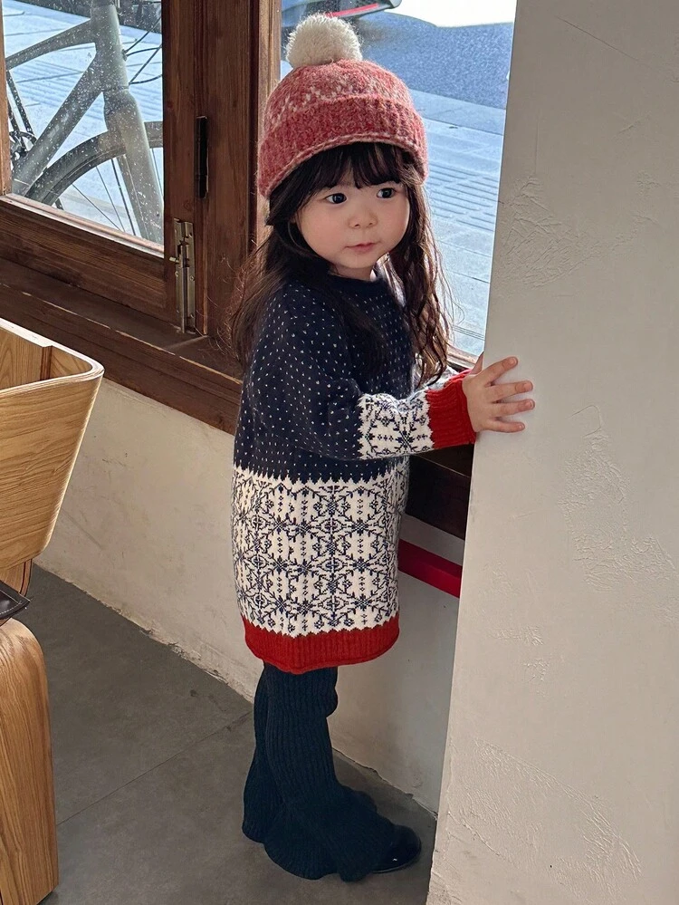 Baby Girl Colorblock Long Sleeve Casual Sweater, Autumn/Winter Toddler Girls Clothes