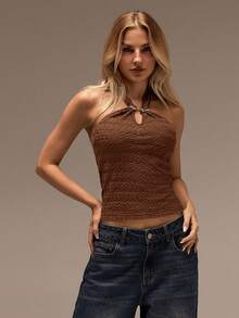 SHEIN Forever 21 海滩度假 夏季文艺复兴博览会 乡村音乐会 Y2k 上衣 毕业典礼 外出露背上衣 音乐节 机场 复活节 波西米亚风女式上衣 - 棕色 - 查看 7