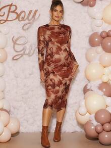 Loomaby Maternity Dresses,Gender Reveal Dress,Maternity Dress,Baby Shower Dress - Brown - View 4