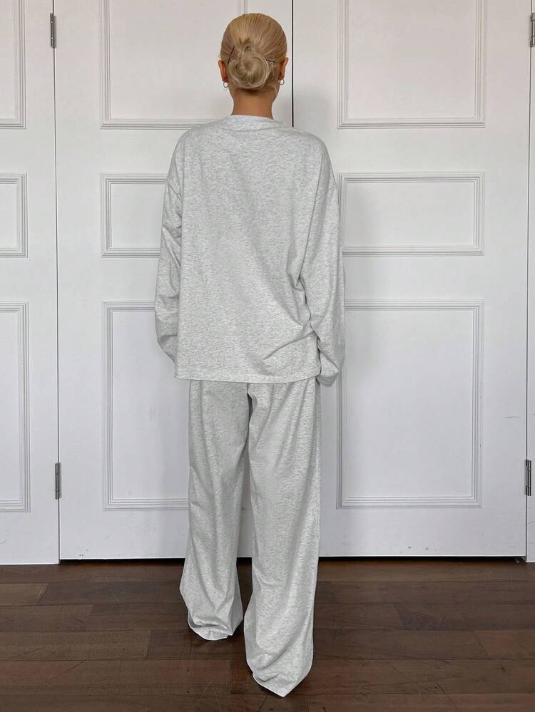 Cartoon Print Long Sleeve Loose Fitting 2 Pieces Women Pajama Set, Fall Winter Clothes