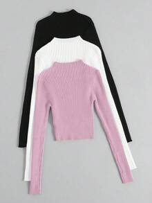 Franclia Suéter básico casual de mujer de unicolor con cuello alto acanalado - Multicolor - Ver 2