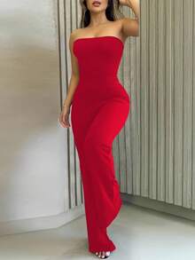 INAWLY Sexy Backless Bandage Jumpsuit For Women - Red - View 3