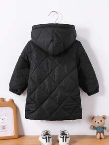 SHEIN 男婴保暖绗缝连帽外套，秋冬季休闲款，男婴冬季外套，冬季婴儿服装，绗缝冬季外套，冬季外套，男婴拉链外套，男婴连帽外套，男婴抓绒外套，男婴绗缝外套（秋季款） - 黑色 - 查看 2