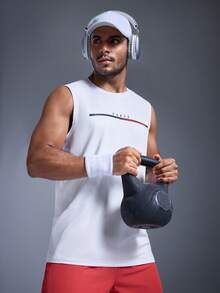 Men's Fashionable Slim Fit Sporty Tank Top, Summer - White - View 6