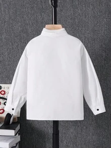 SHEIN Camicia casual a maniche lunghe con bottoni per bambini, versatile e comoda, adatta per pendolarismo, scuola, uso quotidiano, viaggi, sport, autunno/inverno, ritorno a scuola, matrimoni, colore bianco - Bianco - Visualizzare 2