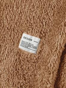 RueChic 男士秋冬字母图案羊毛休闲连帽衫和裤子两件套 - 棕色 - 查看 4