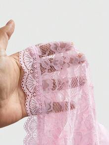 ROMWE Gothic Versatile Split Flare Sleeve Women Lace Shrug Cardigan, For Valentine's Day - Pink - View 5