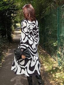 Livesso Vestido de longitud media con cintura ceñida y estampado de cebra para mujer - Blanco y Negro - Ver 3