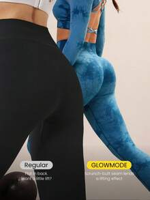 GLOWMODE 24英寸无缝高腰穿孔紧身裤，中等强度健身训练 - 藍色 - 查看 3