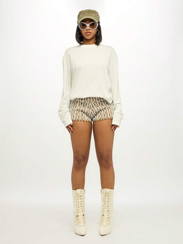 SUMWON WOMEN Mini shorts a righe in maglia a coste