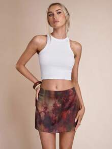 SHEIN BAE Women's Autumn And Winter Zaran Gradient Print Fashionable Sexy Mini Skirt,Winter Clothes For Women,Halloween Costume For Women, New Year Clothes ,Thanksgiving Outfit For Women,Party Outfit,Sexy Club Outfits For Women