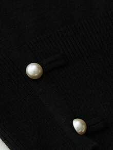 Chiquease 2pcs Set: Crew Neck Pullover Sweater With Button Decor & Midi Skirt - Black - View 7
