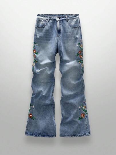 NEON BLANC Men's Casual Fashion Long Embroidered Side Seam Jeans