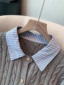 Franclia Fashionable Blogger-Inspired 2 In 1 Patchwork Knit Cardigan Sweater Cable Knit Cardigan Button Up Cardigan Collared Cardigan