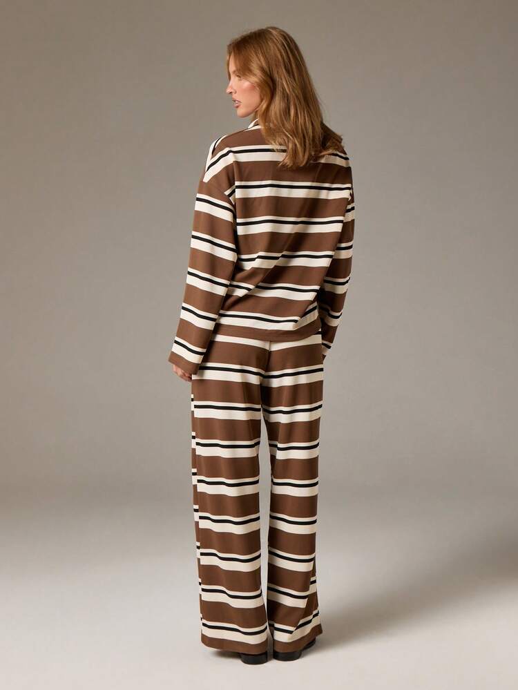 Long Sleeve V-Neck Top With Wide Leg Pants Co-Ord