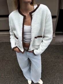 Chiquease Elegant French Style Woven Round Neck Long Sleeve Regular Autumn/Winter New Contrast Color Women Jacket - Multicolor - View 5
