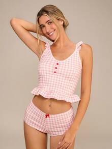 Enchnt 2 件套女士内衣套装，吊带背心和短裤，可爱 - 粉色 - 查看 3