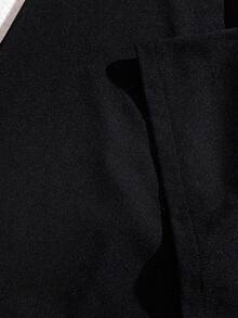 Franclia 1pc Elegant Frill Trim Zipper Decor Jumpsuit, Fitted Black Bib Overall - Black - View 4