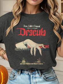 DrmWander Halloween Dark Style Graphic Print Short Sleeve T-Shirt For Women, Christmas