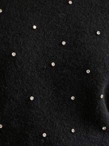 GENKIRA Rhinestone Embellished Asymmetrical Shoulder Black Bodycon Sweater Dress, Sexy 2 In 1 Outfit Fall Winter For Women - Black - View 7