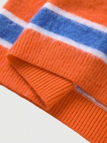 ROMWE MEN Prep 男士条纹长袖毛衣，宽松短款，秋冬 - 橘色 - 查看 8