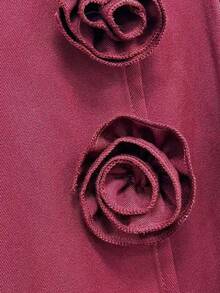 Franclia Fashionable Asymmetric Hem Rose Floral Design High Waist A-Line Skirt For Women, Autumn/Winter Fall Cloth For Women - Burgundy - View 8