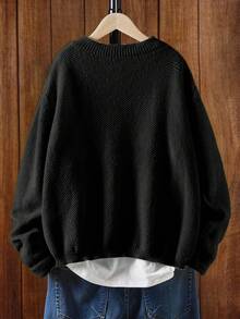 EMERY ROSE 女式纯色简约日常长袖针织开衫 - 黑色 - 查看 2