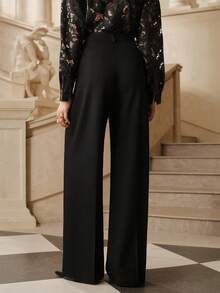 Savoree 女士純色直筒高腰日常褲 - 查看 3