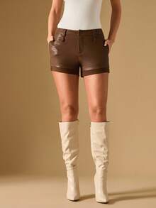 Briarwyn Shorts femme mode couleur unie taille basse, shorts  marron, shorts  femme, shorts marron femme, style Old Money - Tabac - Voir 1