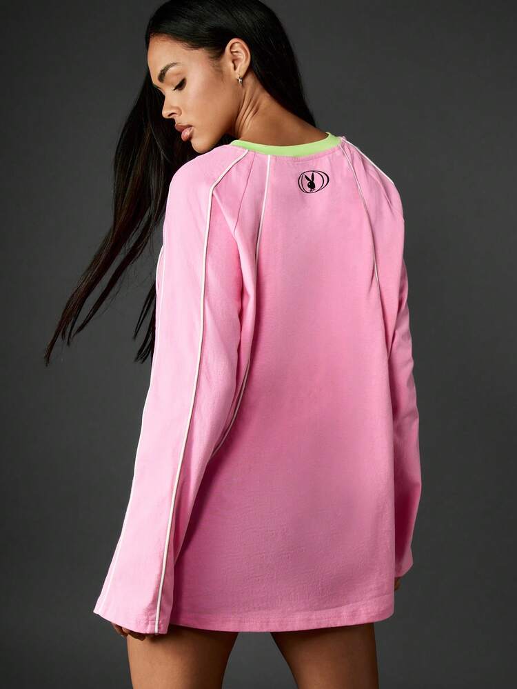 Missguided x Playboy Oversized Retro Mini T-Shirt Dress With Long Sleeves Urban Streetwear Mini Dress Fashion Y2K Fall Winter Style Loungewear