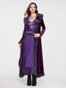 ROMWE EDITION Women's Mysterious Dark Night Witch Style Vintage Satin Contrast Lace Beaded Embroidered Floral Trim Bodycon Mermaid Dress - Pink - View 8