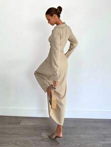 Siren Gaze Váy quấn thanh lịch dành cho nữ, thích hợp khi đi làm - Màu be - Xem 2