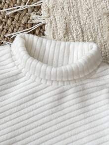 SHEIN Baby Girl Infant Toddler Newborn 0-3 Years Casual Daily Versatile Fashion Outerwear High Collar Drop Shoulder Ribbed Knit Long Sleeve Top + Flared Pants Set, Infant Autumn/Winter Clothing, Khaki Fall - White - View 6