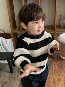 DAZY 幼儿男童休闲条纹圆领宽松针织毛衣，秋冬