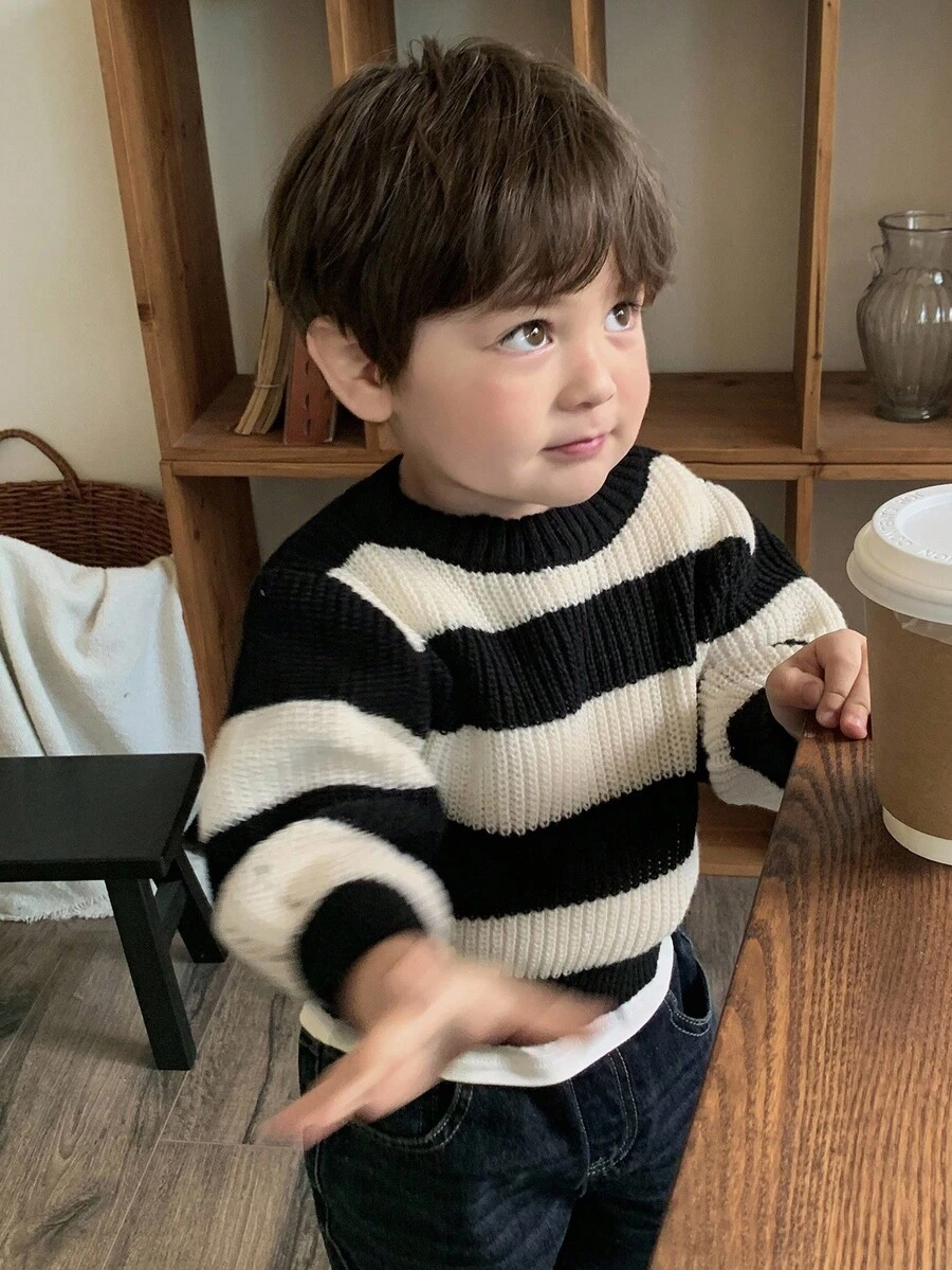 DAZY 幼儿男童休闲条纹圆领宽松针织毛衣，秋冬