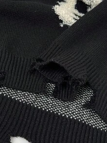 Whyspr Sweater Wanita Gaya Grunge Punk dengan Motif Tengkorak Punk Rock Bordir, Ukuran Plus, Cocok untuk Halloween, Musim Gugur/Dingin - Hitam dan Putih - View 7