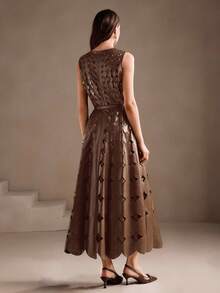 Anewsta Váy ôm eo thiết kế khoét rỗng không tay mới, thanh lịch, sang trọng, hợp thời trang, phù hợp cho mùa thu, đông, năm mới, tiệc tùng, đám cưới, dạ hội - màu nâu - Xem 2