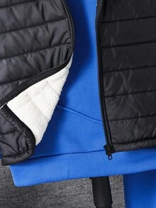 SHEIN 3件套男童连帽衫、运动裤和保暖背心套装，百搭运动服，适合秋冬季上学、聚会、度假和运动穿着。 - 藍色 - 查看 6
