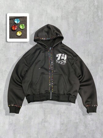 Street Life Herren Lässiger Hoodie Sweatshirt mit Strass Verzierung, für den Herbst