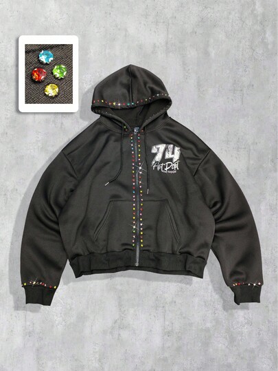 Street Life Sudadera con capucha casual para hombres decorada con rhinestones, para otoño