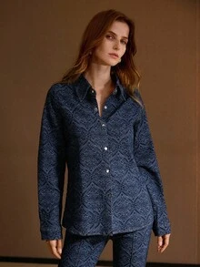 MOTF PREMIUM 全身印花纽扣牛仔上衣 - 藍色 - 查看 6