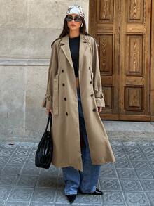 Aloruh Women's Casual Double-Breasted Belted Trench Coat, Autumn,Women Fall Jackets - Khaki - View 1