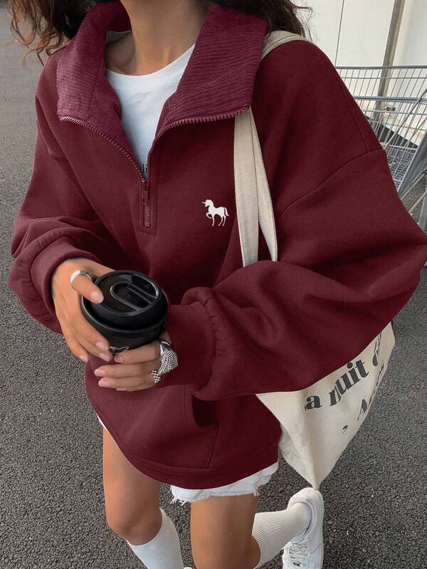 Strévra sweat-shirt à capuche ample doublé thermique avec col color block pour femmes, automne/hiver